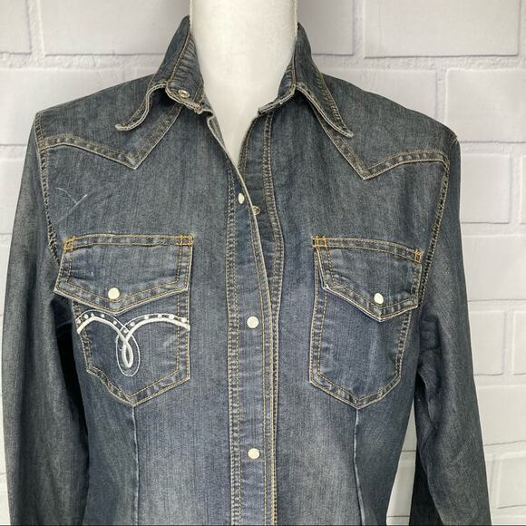 Judy’s Fashion Western Denim Pearl Snap Long Sleeve Shirt 13 - Picture 4 of 9